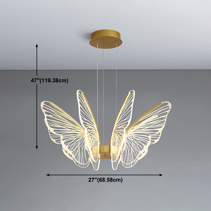 Butterfly Shape Metal Hanging Light Modern Style Multi Lights Cluster Pendant in Gold