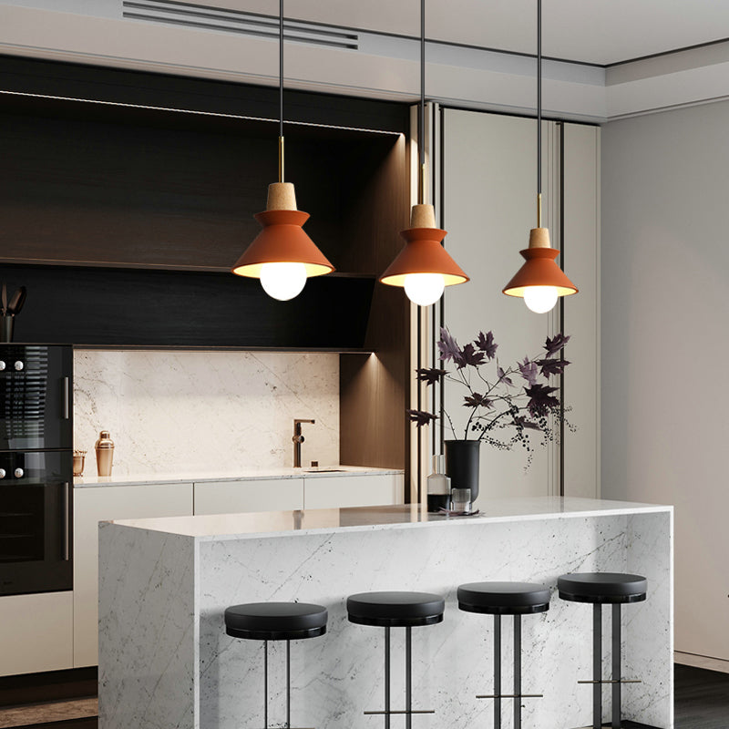 Resin Conical Drop Lamp Macaron 1 Bulb Solid Wood Pendant Light