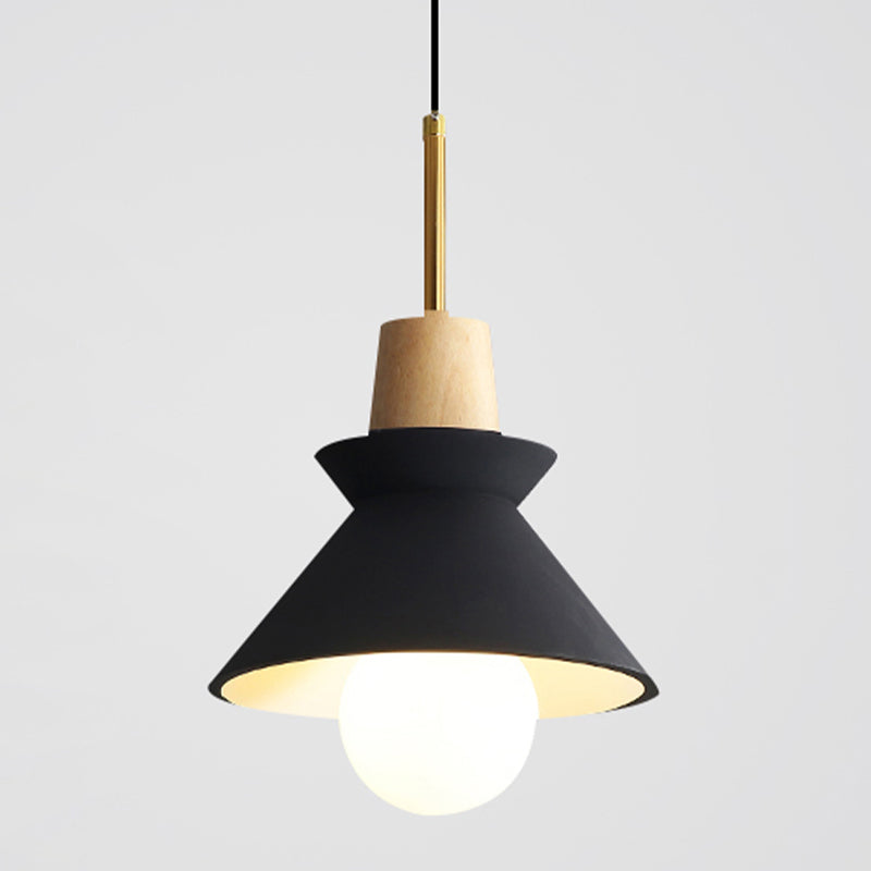 Resin Conical Drop Lamp Macaron 1 Bulb Solid Wood Pendant Light