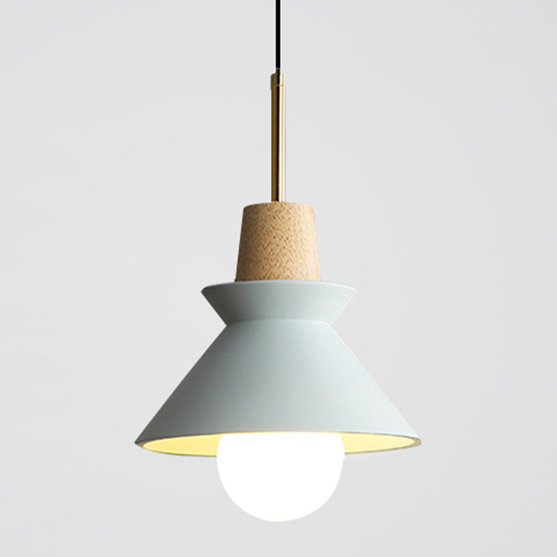 Resin Conical Drop Lamp Macaron 1 Bulb Solid Wood Pendant Light
