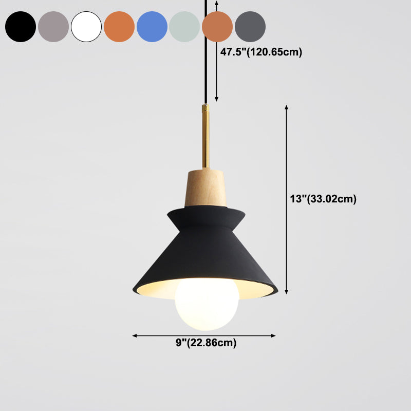 Resin Conical Drop Lamp Macaron 1 Bulb Solid Wood Pendant Light