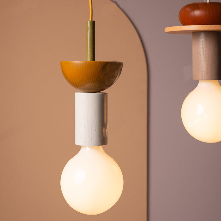 Solid Wood Small Pendant Lamp Macaron Style 1-Light Suspension Light