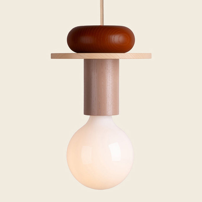 Solid Wood Small Pendant Lamp Macaron Style 1-Light Suspension Light