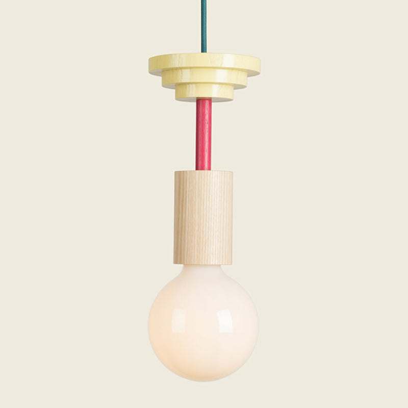 Solid Wood Small Pendant Lamp Macaron Style 1-Light Suspension Light