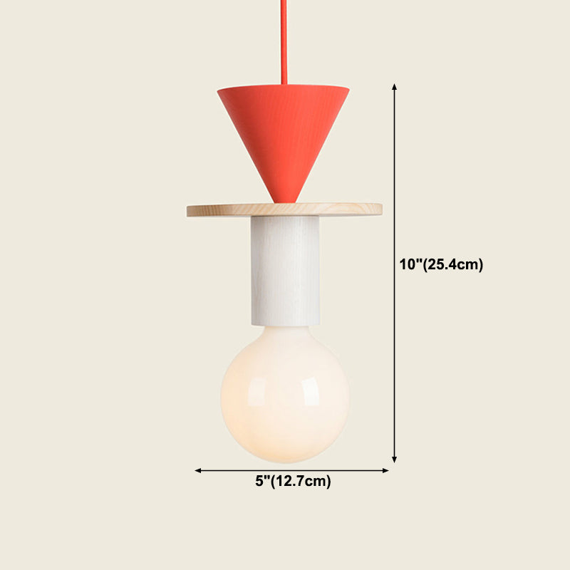 Solid Wood Small Pendant Lamp Macaron Style 1-Light Suspension Light