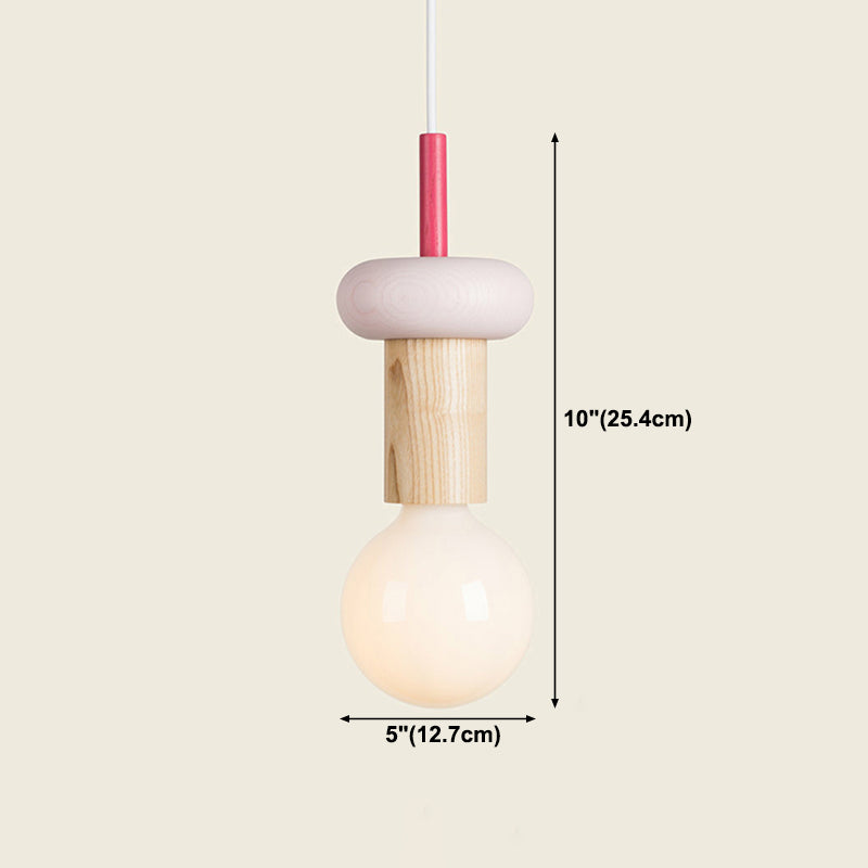 Solid Wood Small Pendant Lamp Macaron Style 1-Light Suspension Light