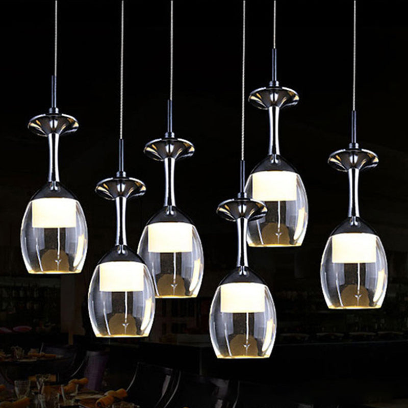 Stylish Wine Cup Pendant Light Acrylic Dining Room LED Suspension Light in Chrome