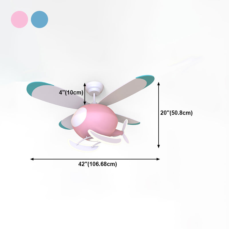 Avión de metal Flush Mount Luz de ventilador LED colorido moderno para la habitación de los niños