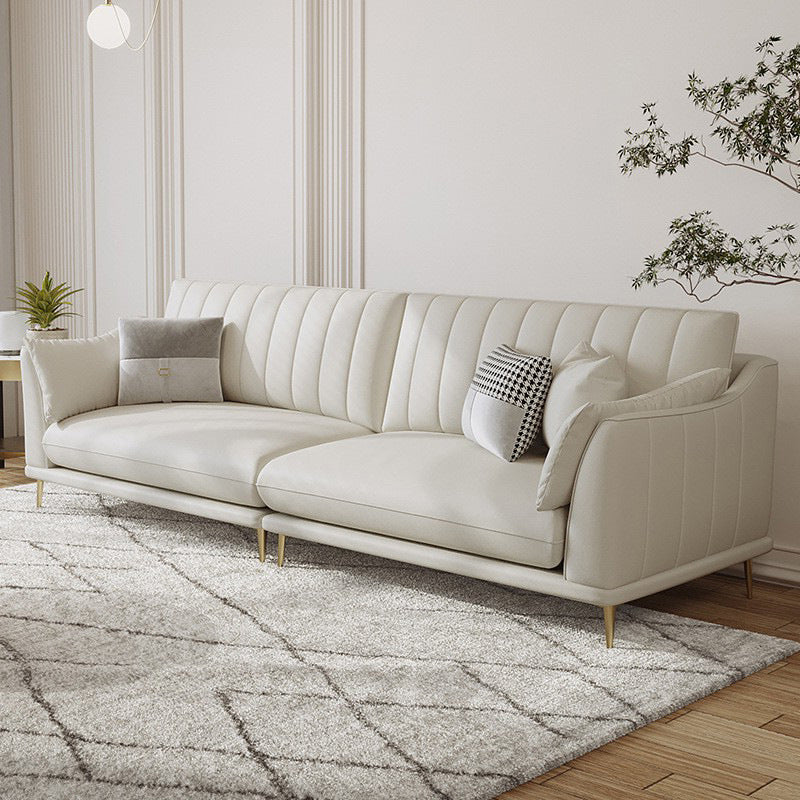 Modern Style Solid Wood Base Namib & White Leather Rectangular Sofa