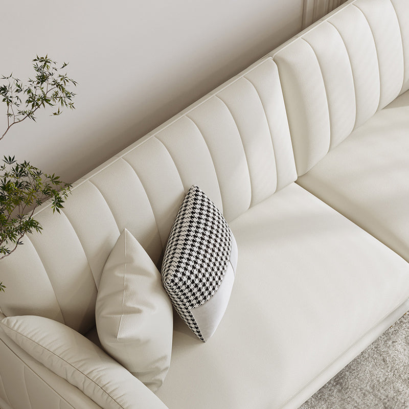 Modern Style Solid Wood Base Namib & White Leather Rectangular Sofa