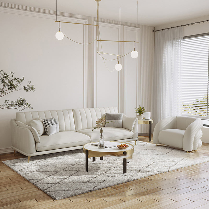 Modern Style Solid Wood Material Base Cloth Art & Leather Rice White Rectangular Sofa