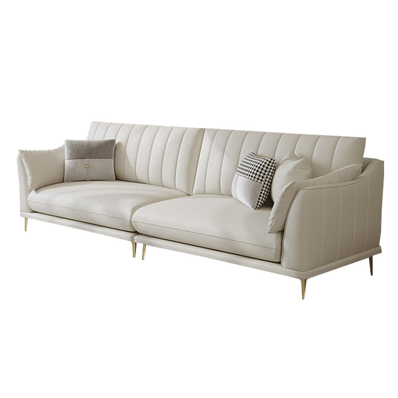 Modern Style Solid Wood Material Base Cloth Art & Leather Rice White Rectangular Sofa