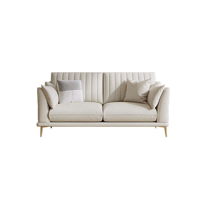 Modern Style Solid Wood Material Base Cloth Art & Leather Rice White Rectangular Sofa