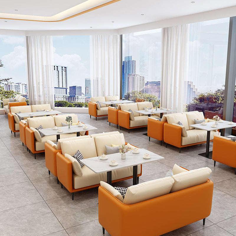 27.55" W Genuine Leather Modern Square Arm Sofa for Restaurant