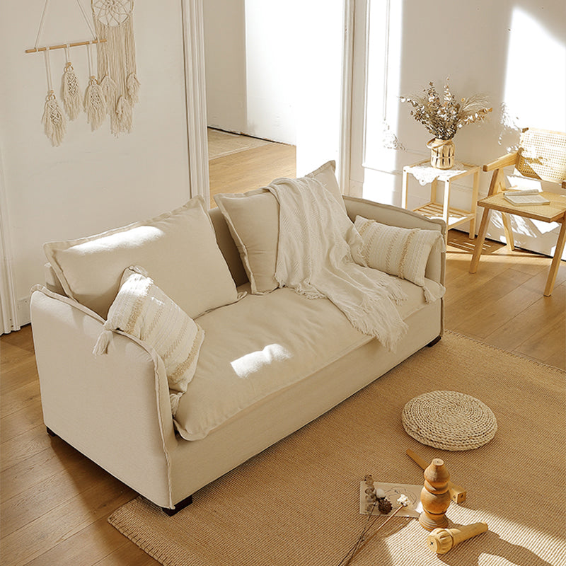 Loose Back Linen Square Arm Sofa with Slipcovered for Apartment and Living Room