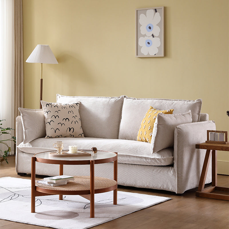 Loose Back Linen Square Arm Sofa with Slipcovered for Apartment and Living Room