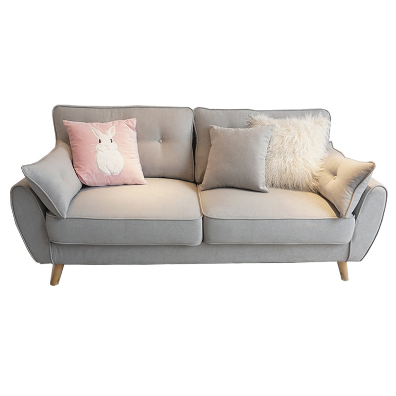 Sofa de bras carré de lin en vrac avec des jambes à épingle à cheveux couvertes.