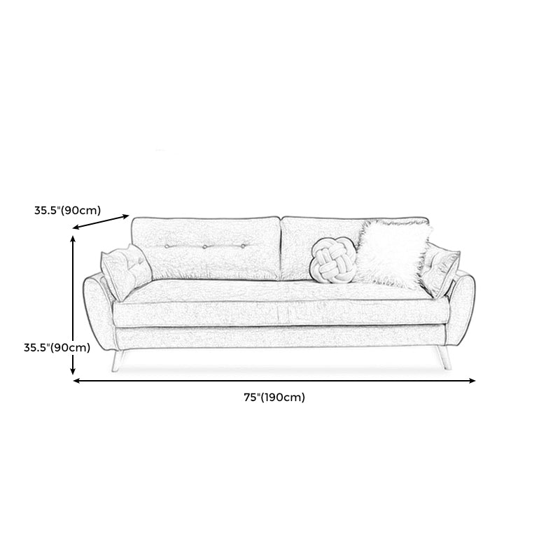 Sofa de bras carré de lin en vrac avec des jambes à épingle à cheveux couvertes.