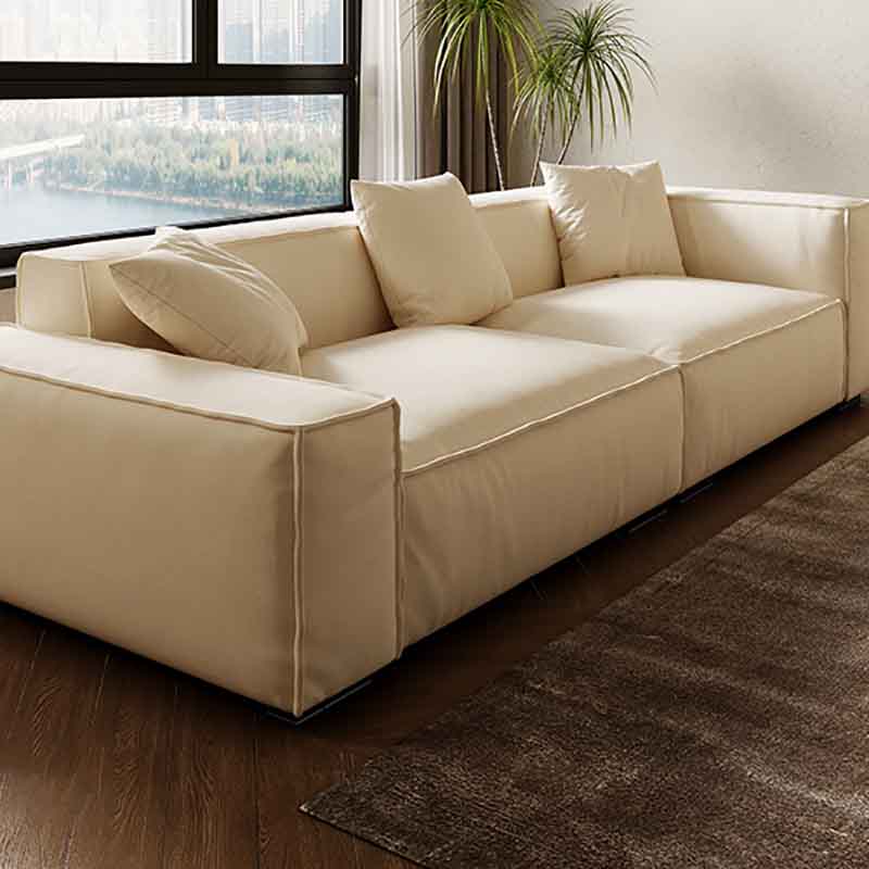 Tight Back Faux Leather Square Arm Sofa with Stain Resistant and Wear Resistance