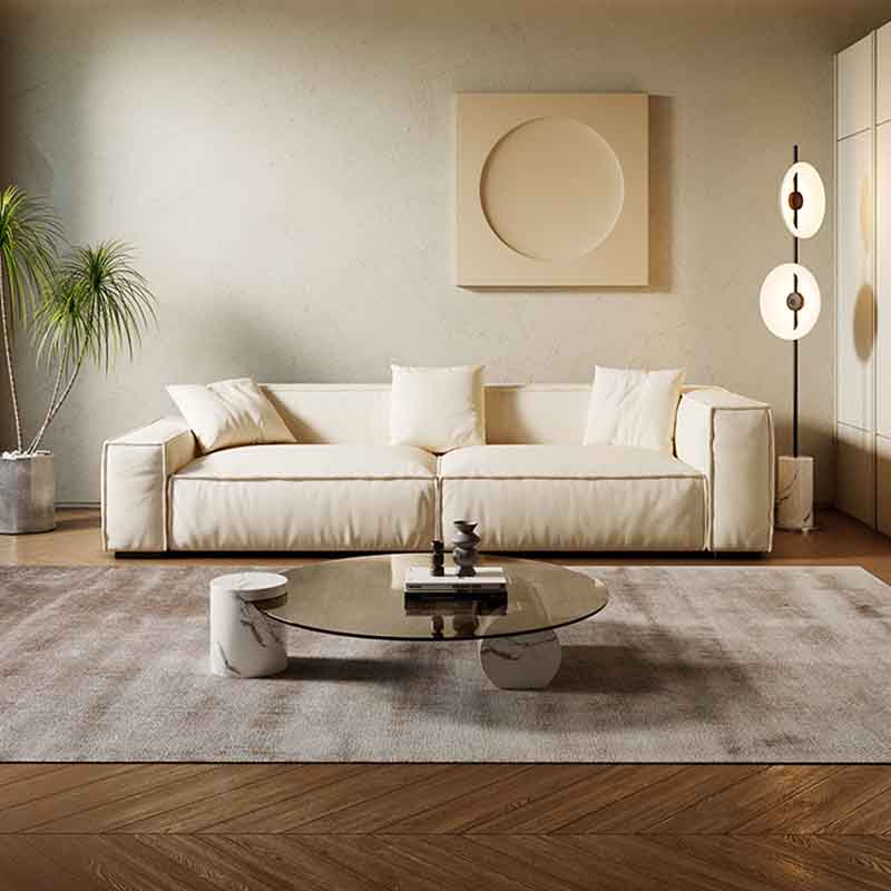 Tight Back Faux Leather Square Arm Sofa with Stain Resistant and Wear Resistance