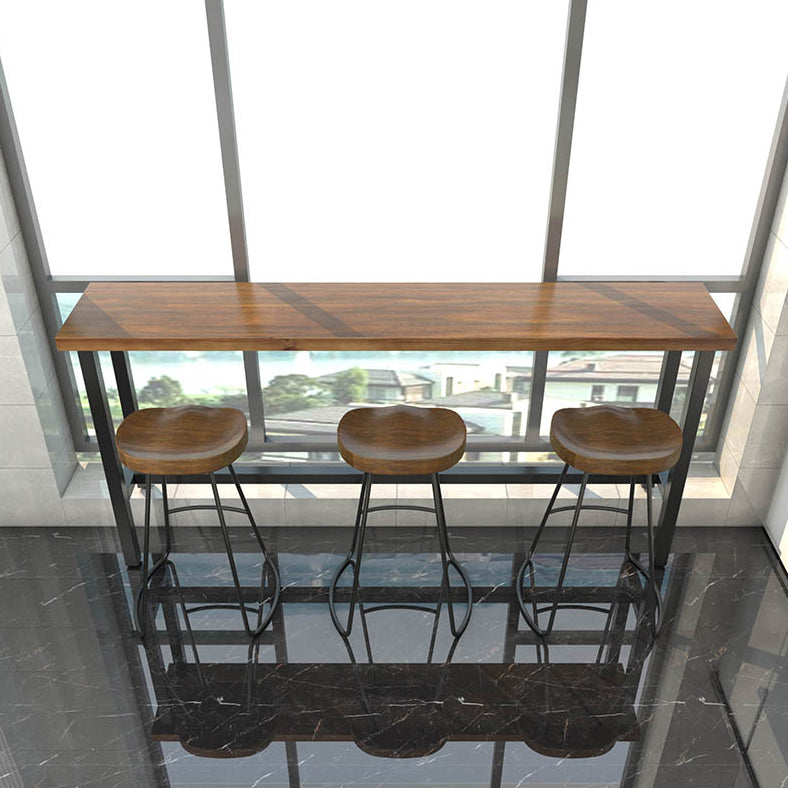 Brown Modern Style Bar Table Pine Wood and Iron Outdoor Bar Table