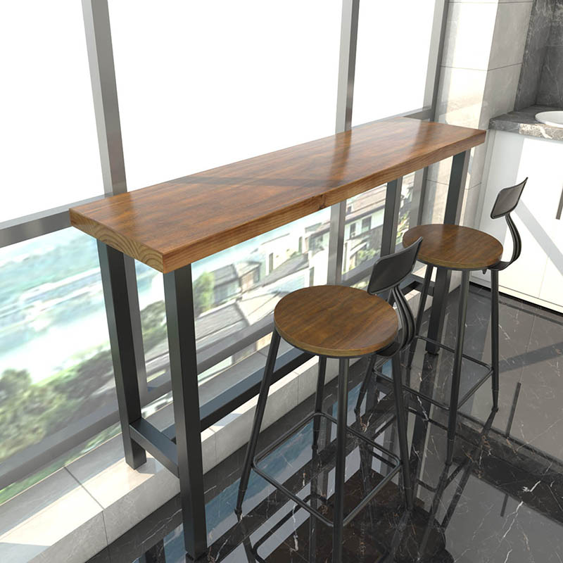 Brown Modern Style Bar Table Pine Wood and Iron Outdoor Bar Table