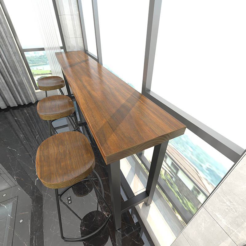 Brown Modern Style Bar Table Pine Wood and Iron Outdoor Bar Table