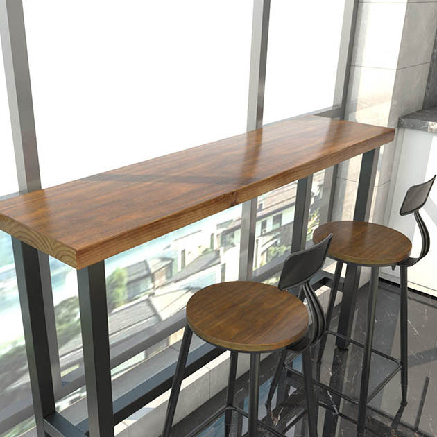 Brown Modern Style Bar Table Pine Wood and Iron Outdoor Bar Table
