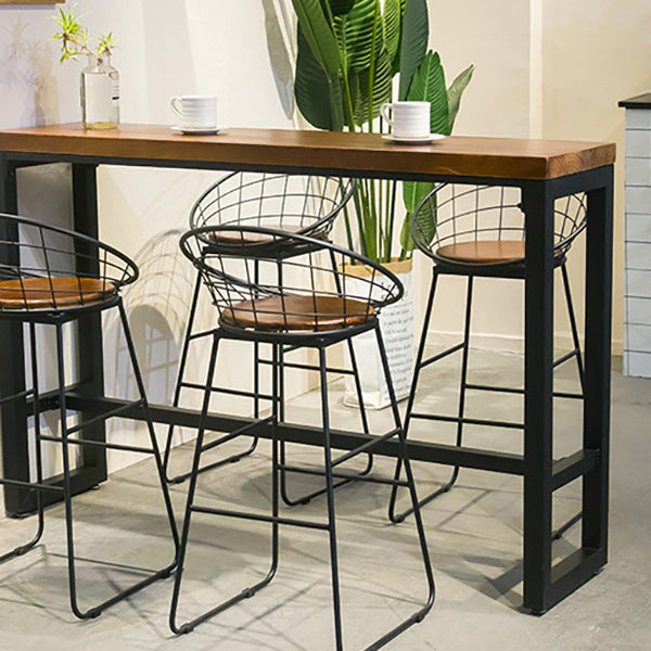 Brown Modern Style Bar Table Solid Wood and Iron with Footrest Coffee Shop Table