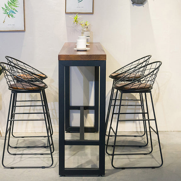 Brown Modern Style Bar Table Solid Wood and Iron with Footrest Coffee Shop Table