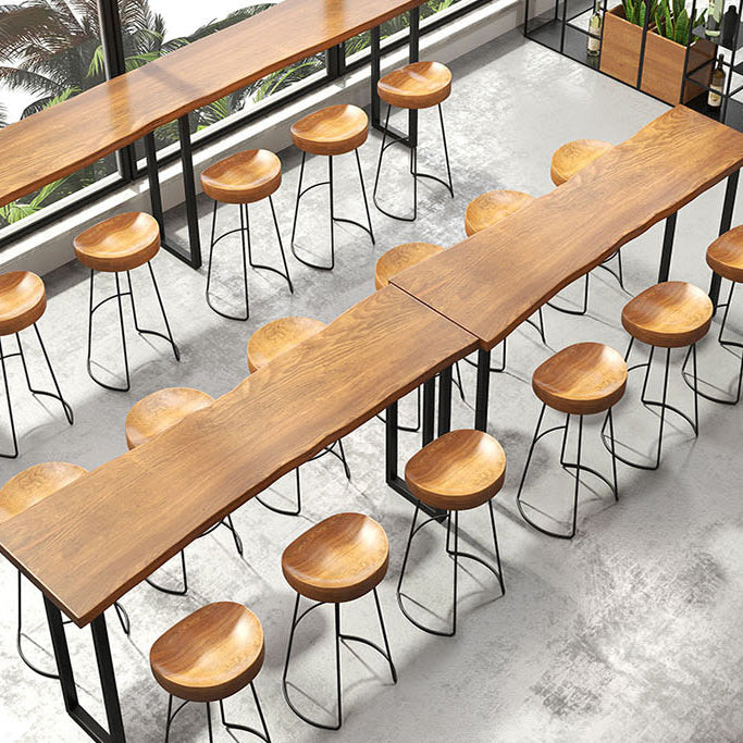 Brown Modern Style Bar Table Solid Wood and Metal with Footrest Coffee Shop Table