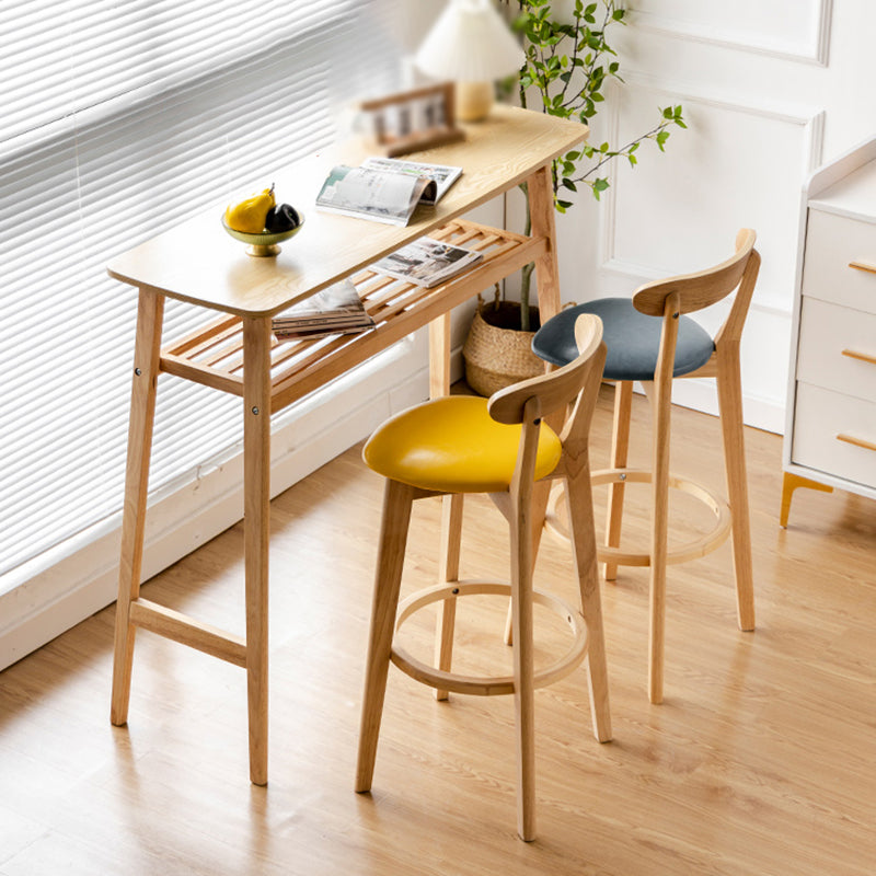 Taburete de bar estilo escandinavo con patas de madera y reposapiés con respaldo bajo para barra de cocina