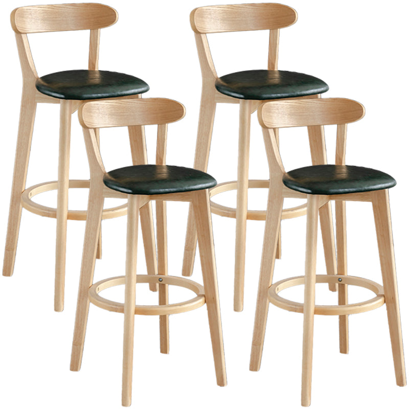 Taburete de bar estilo escandinavo con patas de madera y reposapiés con respaldo bajo para barra de cocina