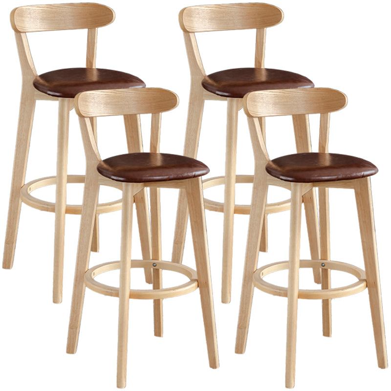 Taburete de bar estilo escandinavo con patas de madera y reposapiés con respaldo bajo para barra de cocina