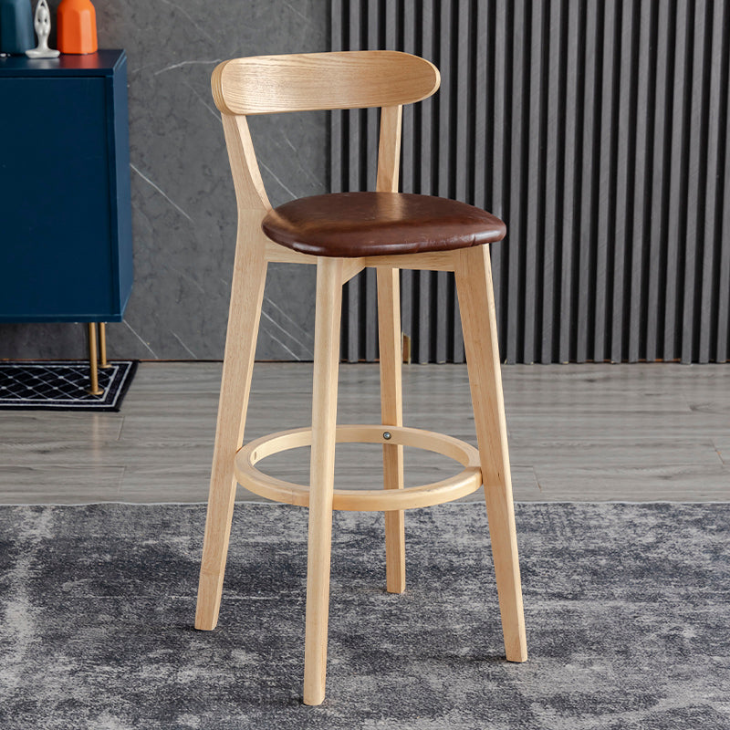 Taburete de bar estilo escandinavo con patas de madera y reposapiés con respaldo bajo para barra de cocina