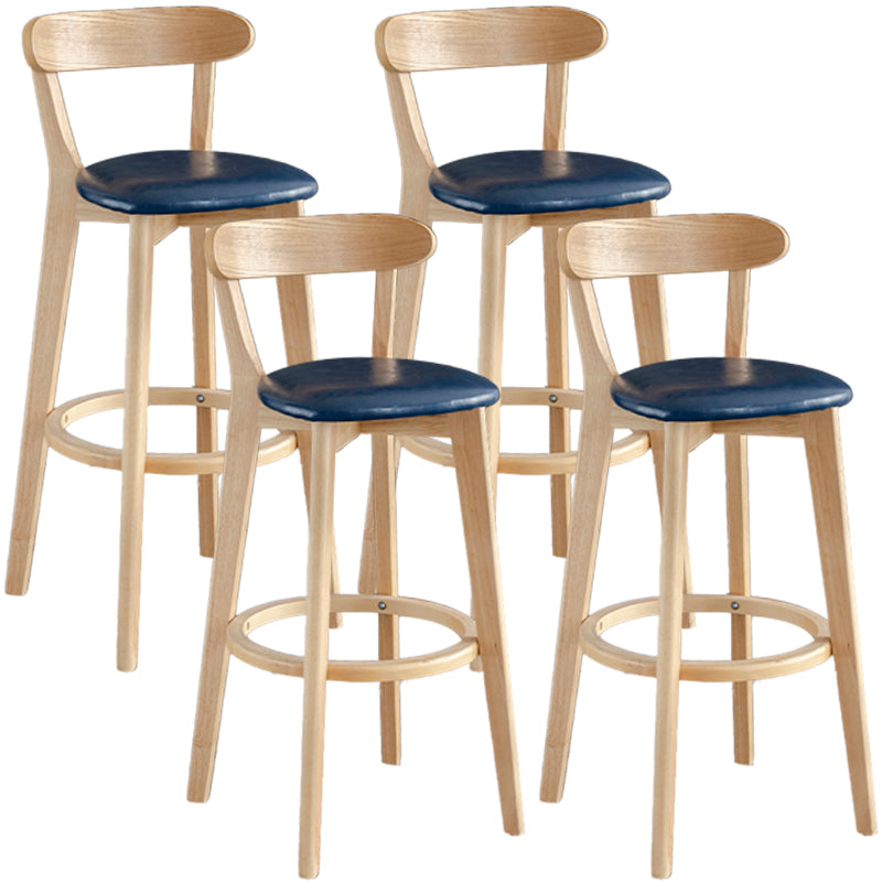 Taburete de bar estilo escandinavo con patas de madera y reposapiés con respaldo bajo para barra de cocina