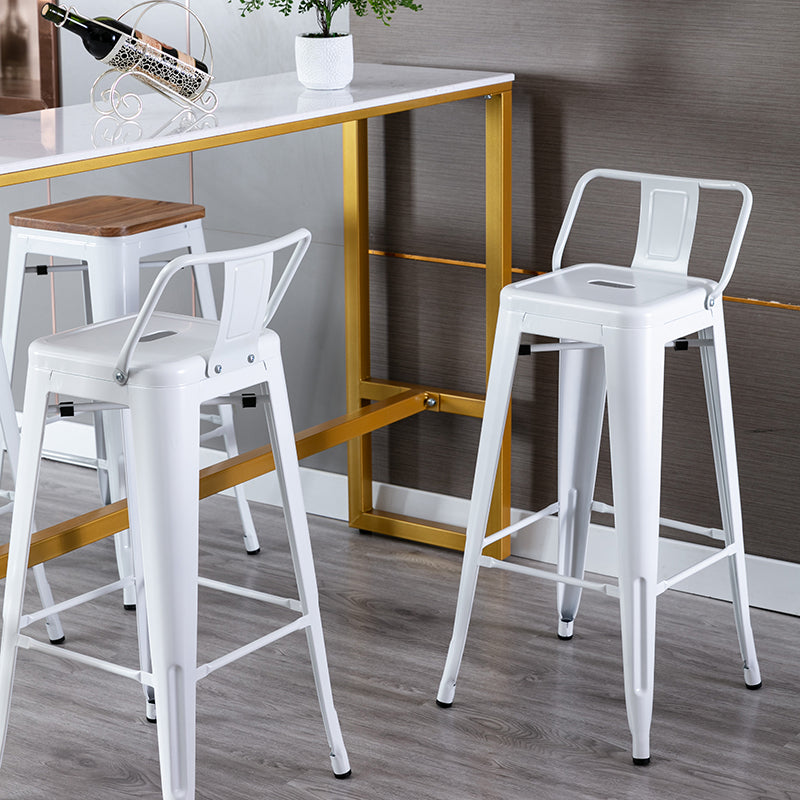 Taburete de bar industrial con respaldo, taburete de bar de metal y cuero con patas de hierro