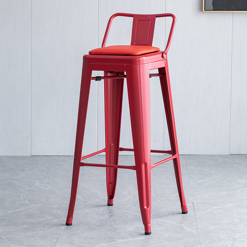 Taburete de bar industrial con respaldo, taburete de bar de metal y cuero con patas de hierro