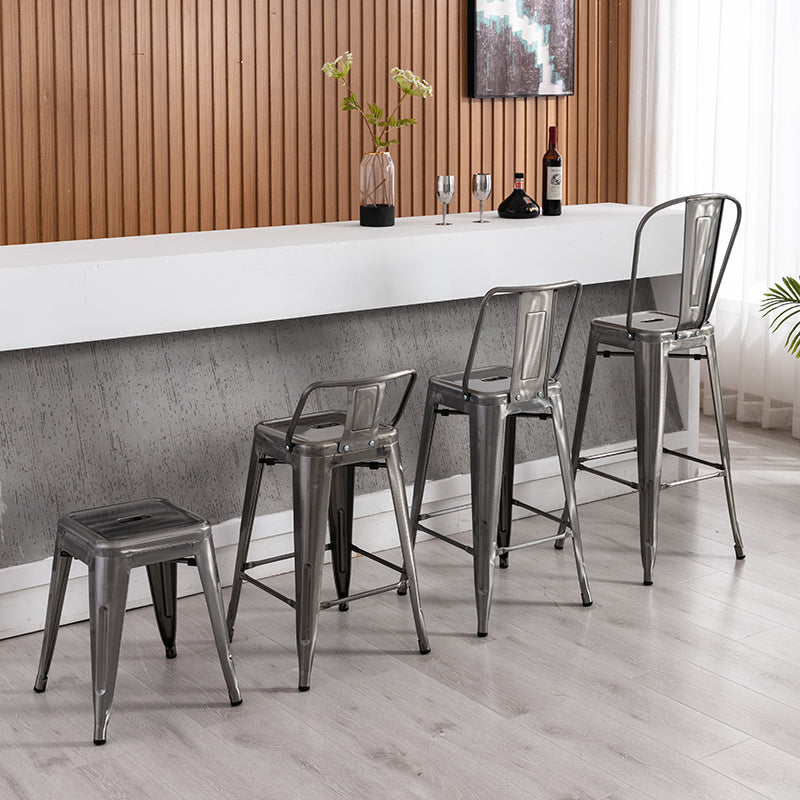 Taburete de bar industrial con respaldo, taburete de bar de metal y cuero con patas de hierro