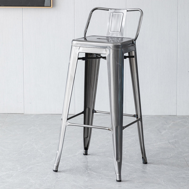 Industrieller Barhocker mit Rückenlehne, Barhocker aus Metall und Leder mit Eisenbeinen