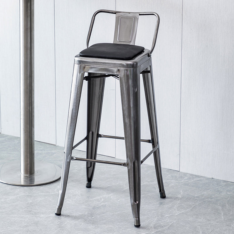 Taburete de bar industrial con respaldo, taburete de bar de metal y cuero con patas de hierro