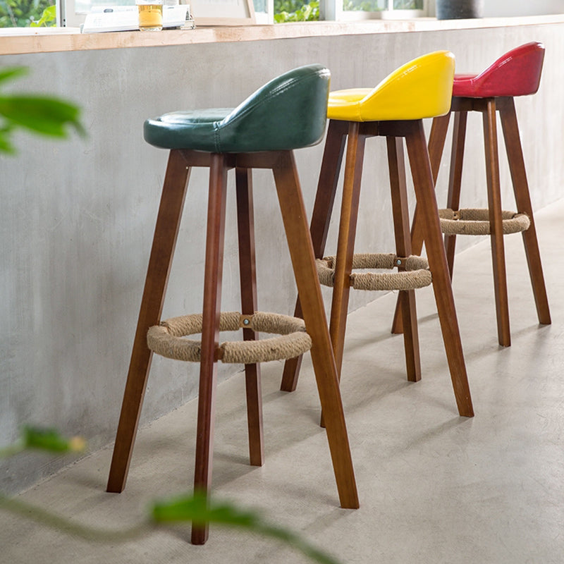 Scandinavian Upholstered Wood Counter Stools Low Back Bar Stools with 4 Legs