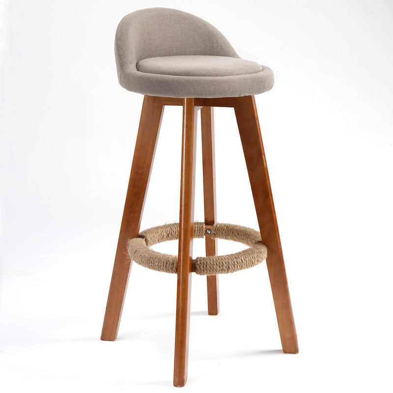 Scandinavian Upholstered Wood Counter Stools Low Back Bar Stools with 4 Legs