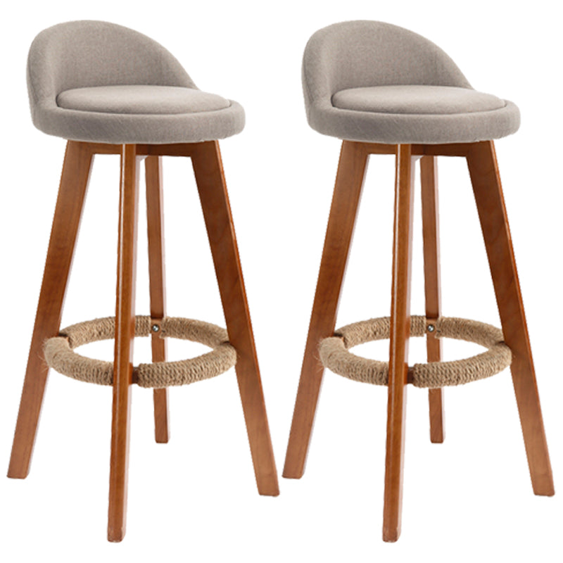 Scandinavian Upholstered Wood Counter Stools Low Back Bar Stools with 4 Legs