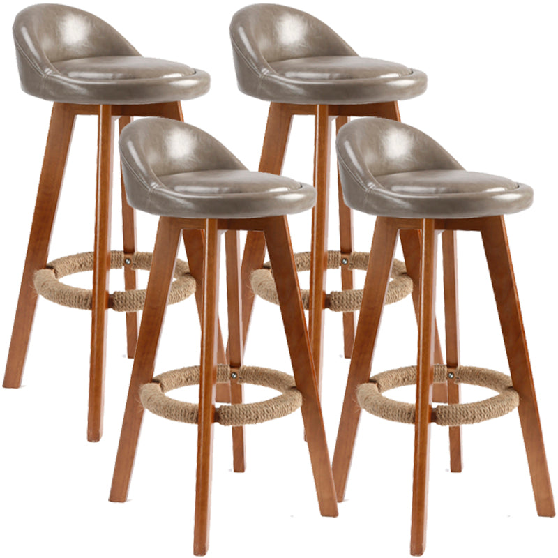 Scandinavian Upholstered Wood Counter Stools Low Back Bar Stools with 4 Legs