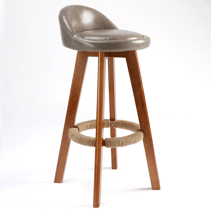 Scandinavian Upholstered Wood Counter Stools Low Back Bar Stools with 4 Legs