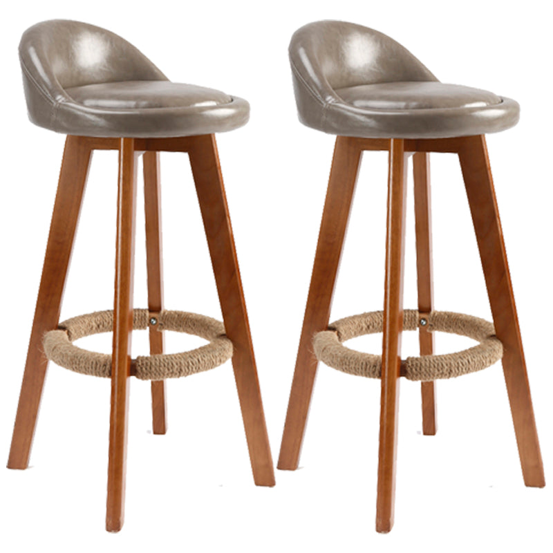 Scandinavian Upholstered Wood Counter Stools Low Back Bar Stools with 4 Legs