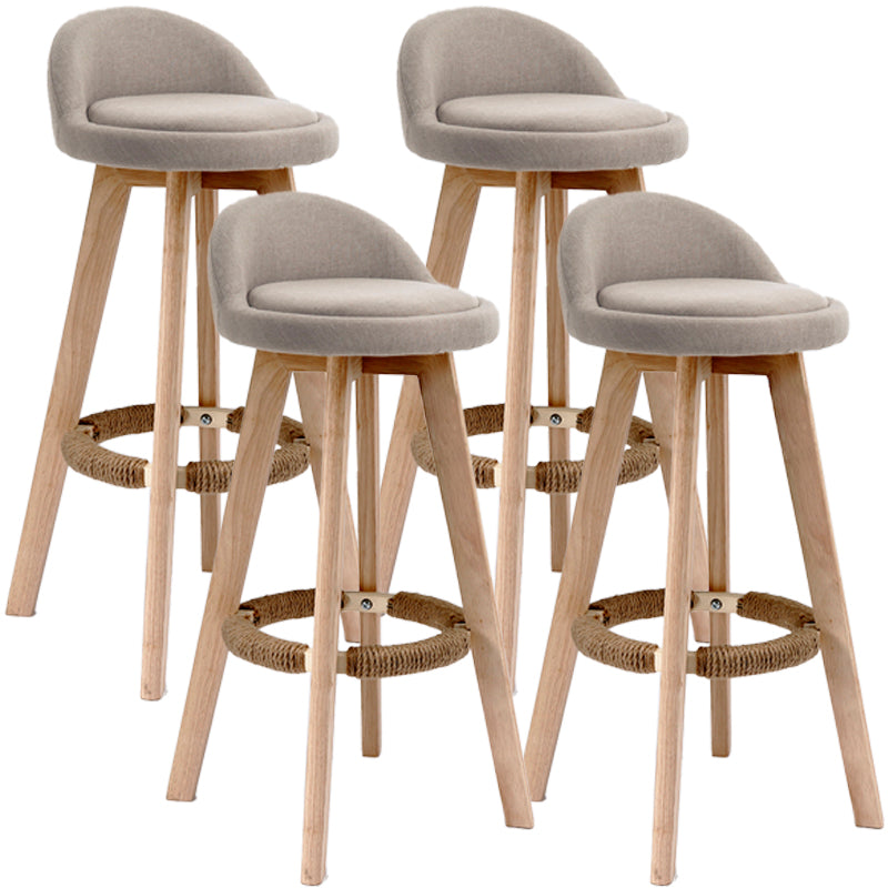 Scandinavian Upholstered Wood Counter Stools Low Back Bar Stools with 4 Legs