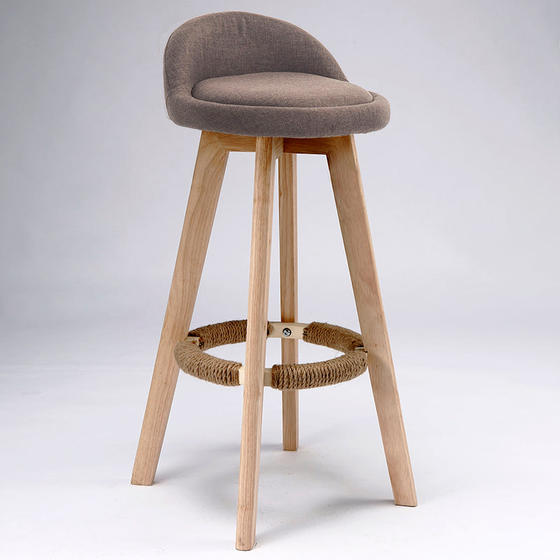 Scandinavian Upholstered Wood Counter Stools Low Back Bar Stools with 4 Legs