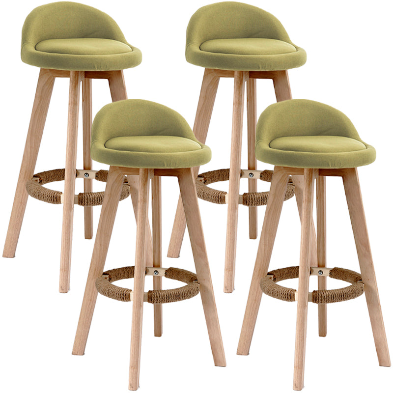 Scandinavian Upholstered Wood Counter Stools Low Back Bar Stools with 4 Legs